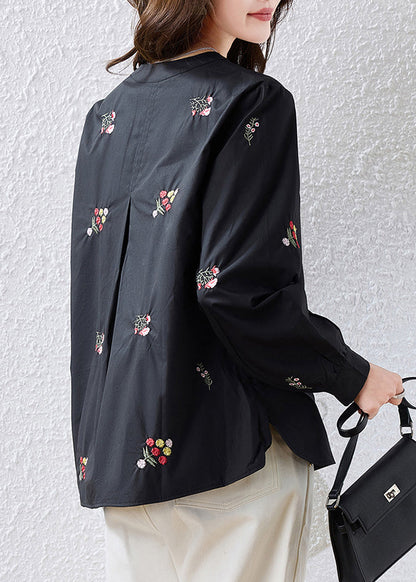 Red Patchwork Cotton Oriental Tops Embroidered Fall
