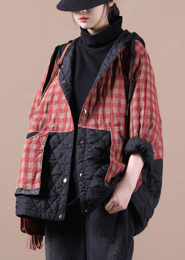 Red Plaid Patchwork Winter Parkas