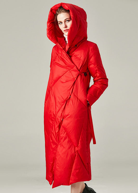 Red Thick Duck Down Puffers Jackets Lace Up Winter