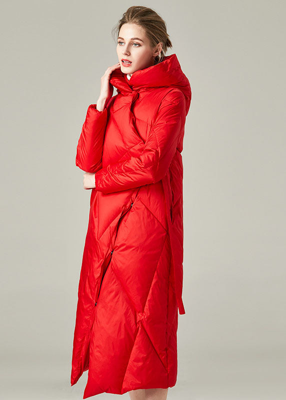 Red Thick Duck Down Puffers Jackets Lace Up Winter