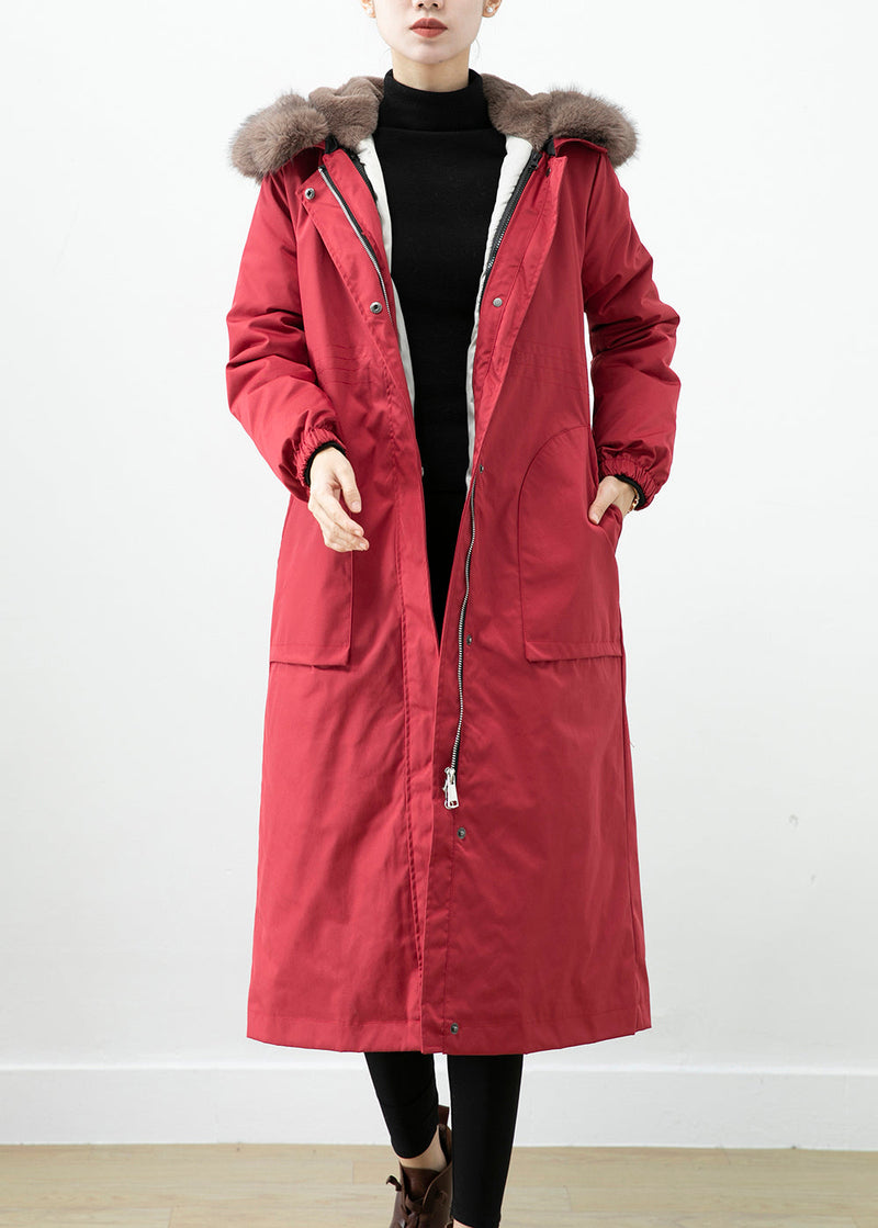 Red Warm Otter Rabbit Hair Lined Coats Fox Collar Witner