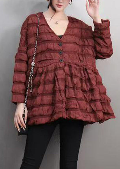 Red Wrinkled Button Parka Winter