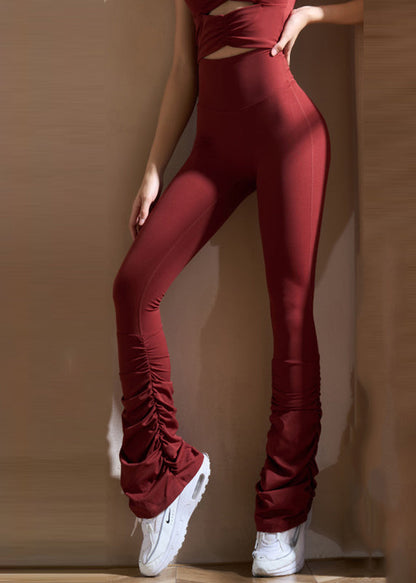 Red Wrinkled High Waist Yoga Pants