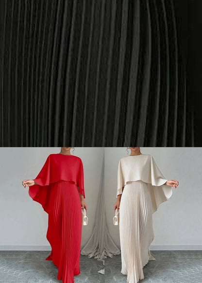 Red Wrinkled Long Dress Batwing Sleeve