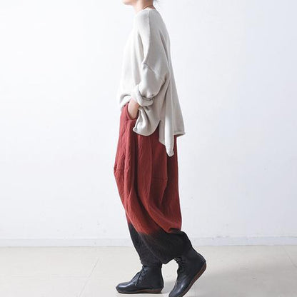 Red Gradient Linen Harem Pants Oversized Elastic Waist Cotton Pants Trousers