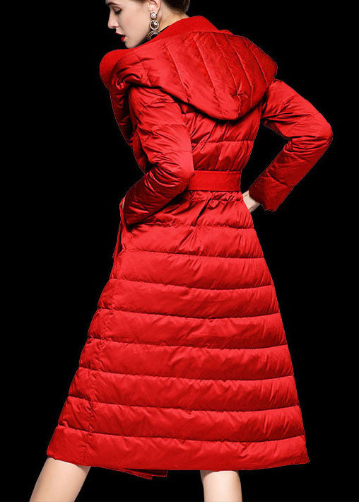 Red Hooded Patchwork Slim Fit Winter Duck Down Coats