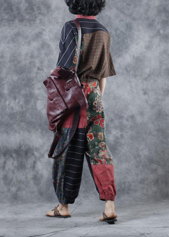 Red Printed Jumpsuit Tie Waist Loose Wide Leg Pants