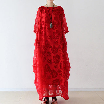 Red Roses Tulle Chiffon Caftans Maxi Dresses Causal Gown Clothing