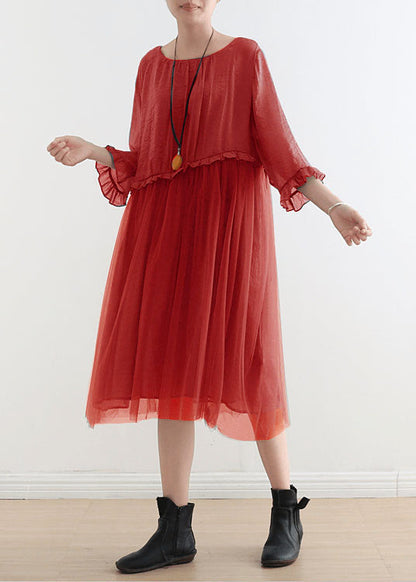 Orange Flower Tull Maxi Dresses Patchwork Chiffon Summer Dresses