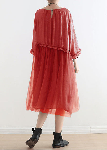 Orange Flower Tull Maxi Dresses Patchwork Chiffon Summer Dresses