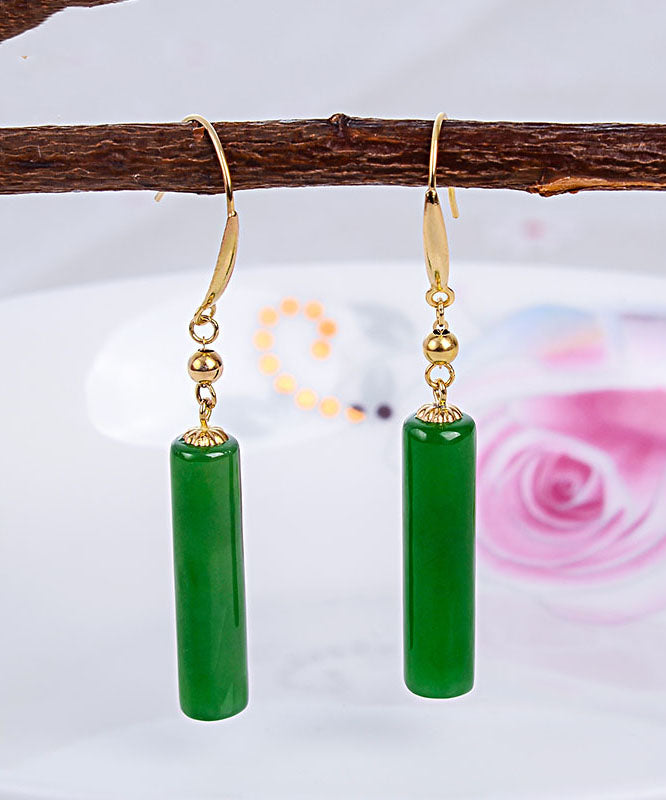 Regular Green 18k Gold Inlaid Jade Drop Earrings