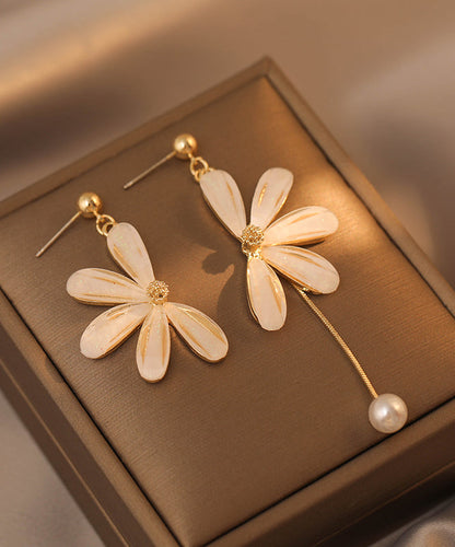 Retro Beige Asymmetricar Alloy Pearl Resin Drop Earrings Ly1786