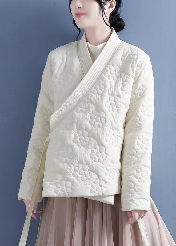 Retro Beige Lace Up Stereoscopic Fine Cotton Filled Jackets Spring
