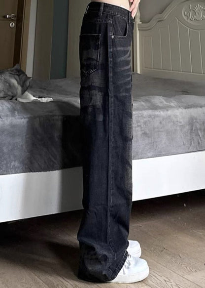Retro Black High Wais Denim Wide Leg Pants