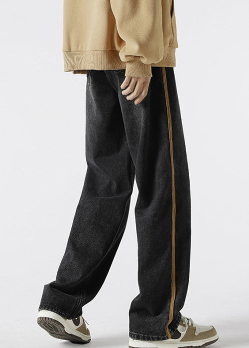 Retro Black Striped Lace Up Denim Pants Spring