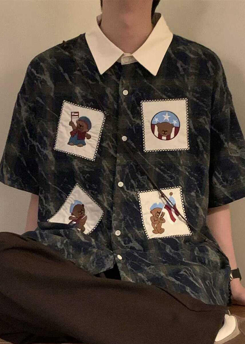 Retro Blue Plaid Button Oversized Cotton Shirts Summer
