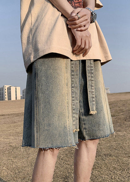 Retro Blue Pockets High Waist Denim Shorts Summer