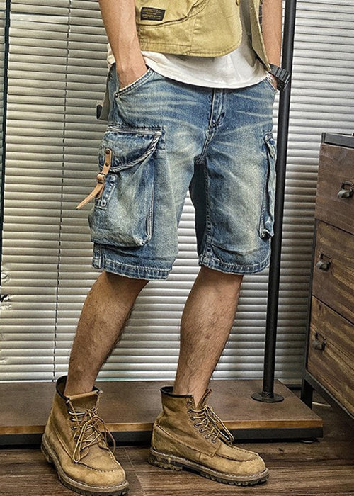 Retro Blue Pockets High Waist Denim Shorts Summer