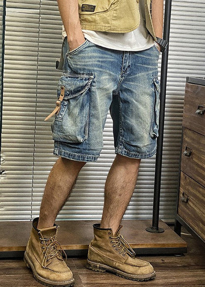 Retro Blue Pockets High Waist Denim Shorts Summer