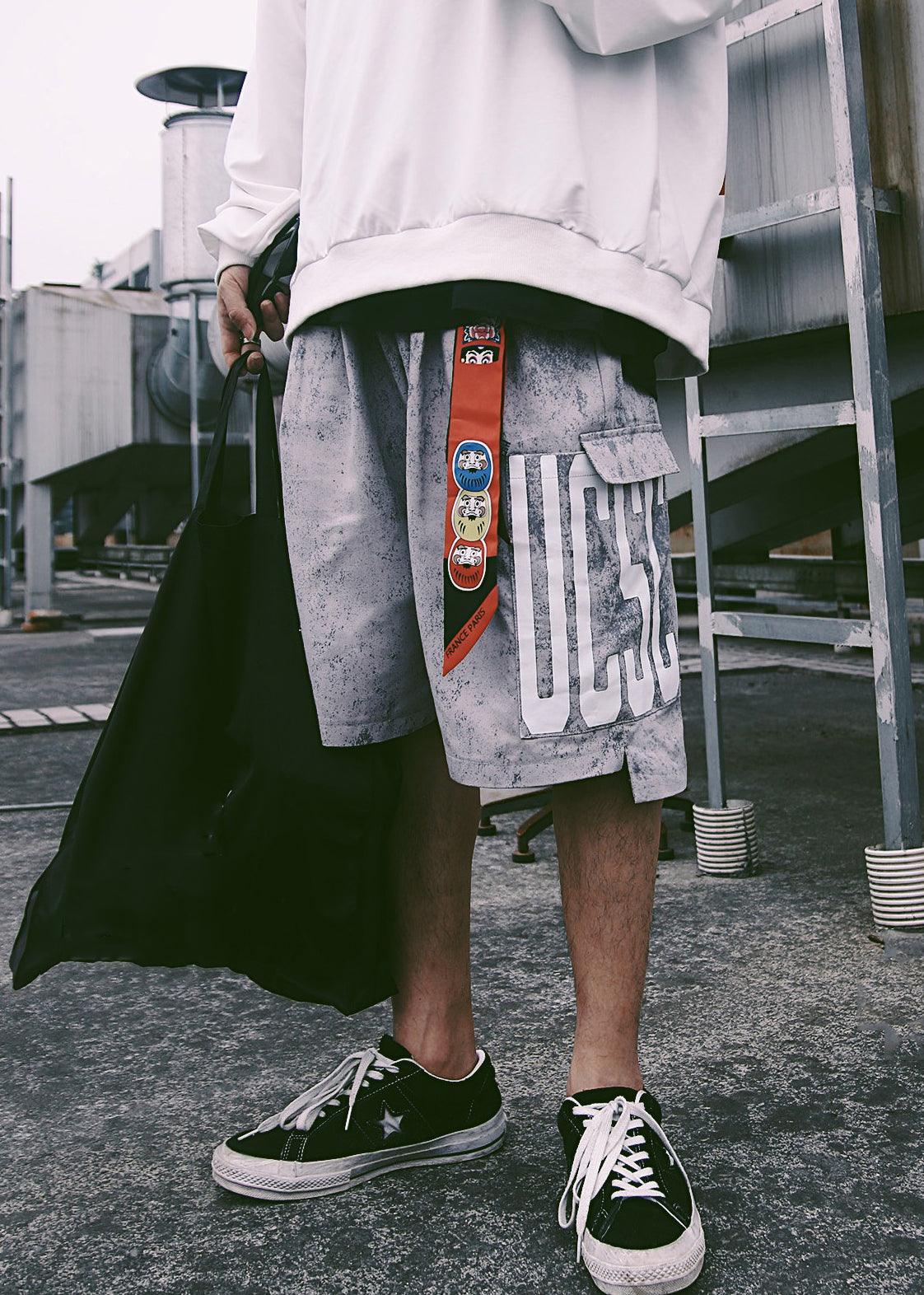 Retro Blue Print Pockets Elastic Waist Shorts Summer