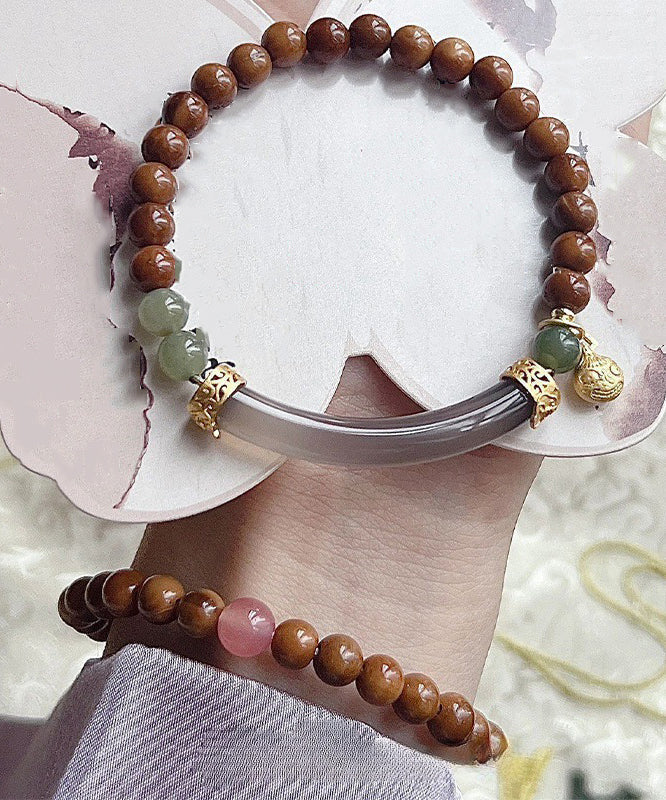 Retro Brown Beading Patchwork Jade Charm Bracelet Gh1057