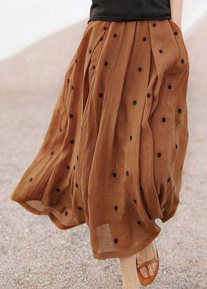 Retro Print1 Pockets Linen Skirt Summer