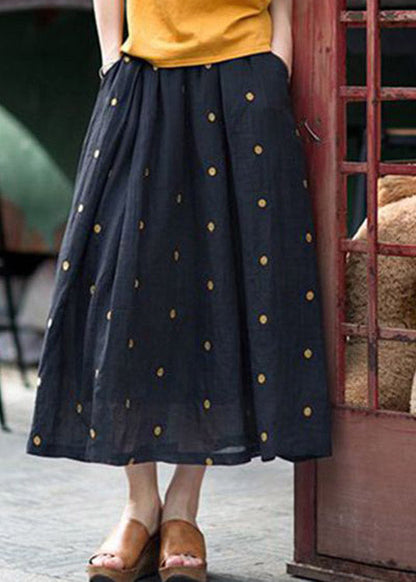 Retro Checkered Pattern Pockets Linen Skirt Summer