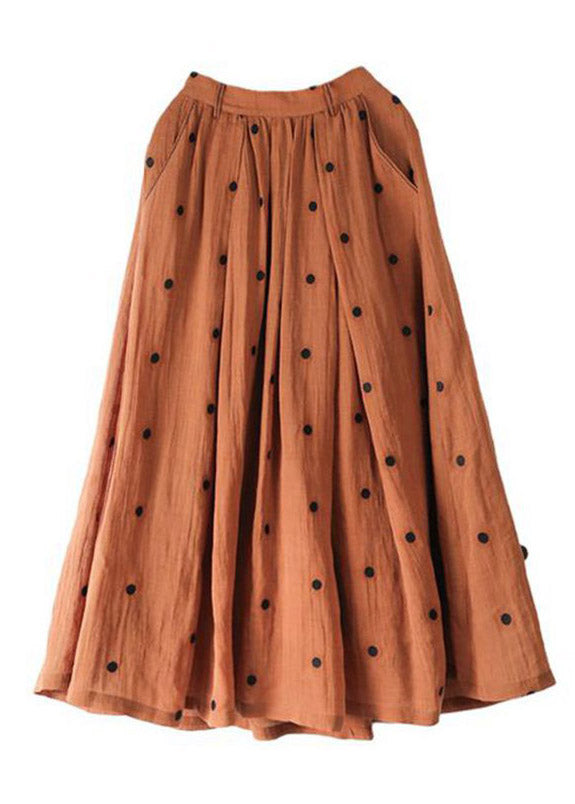 Retro Print1 Pockets Linen Skirt Summer
