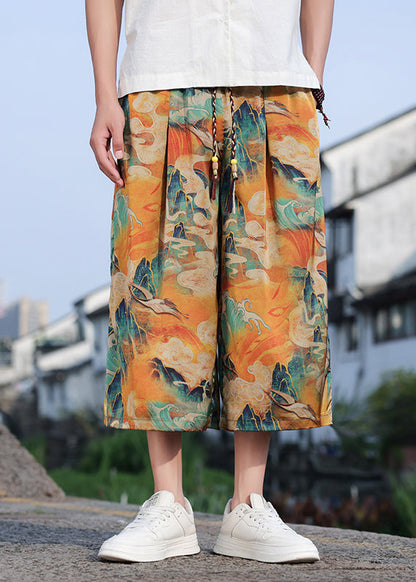 Retro Dragon Printed Oversized Wide Leg Pants Summer
