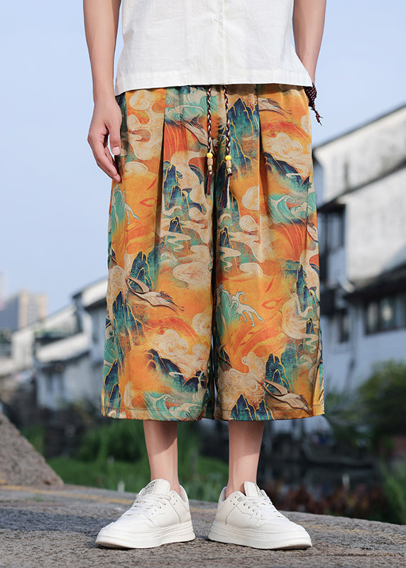 Retro Dragon Printed Oversized Wide Leg Pants Summer