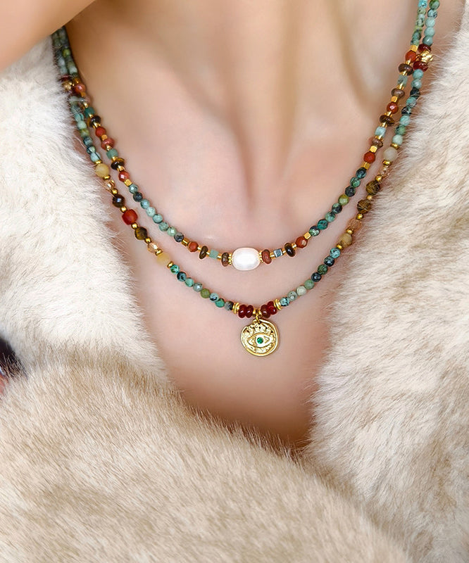 Retro Multicolour Style Gratuated Bead Necklace Two Piece Set