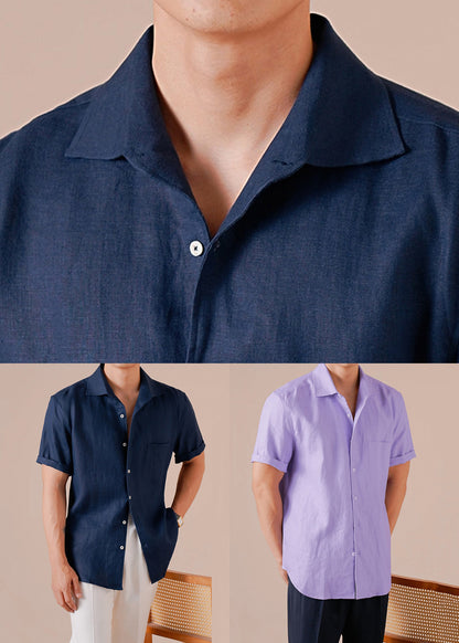 Retro Navy Peter Pan Collar Button Cotton Shirts Summer