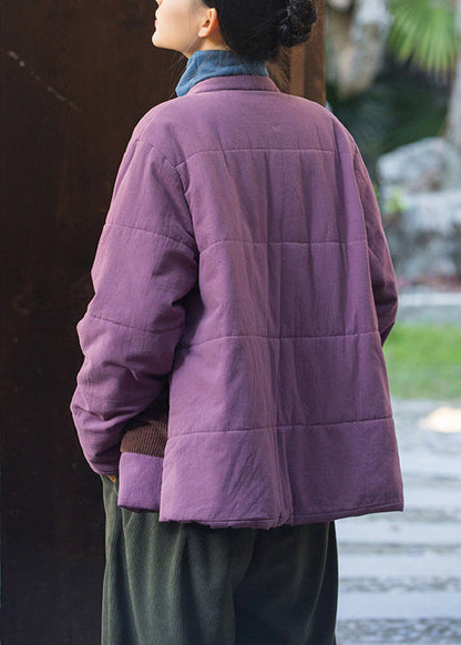 Retro Purple Chinese?button Pockets Thick Parkas Winter