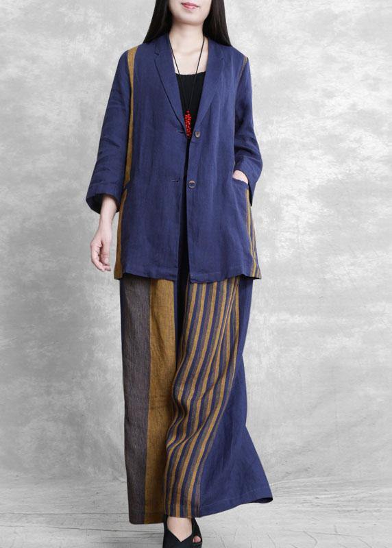 Retro Blue Two-piece Suit Female Small Suit + Wide-leg Pants Autumn Style