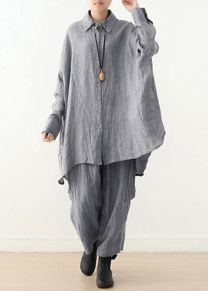 Retro Gray Long-sleeved Shirt Loose Lapel Top 20252025 New Clothing