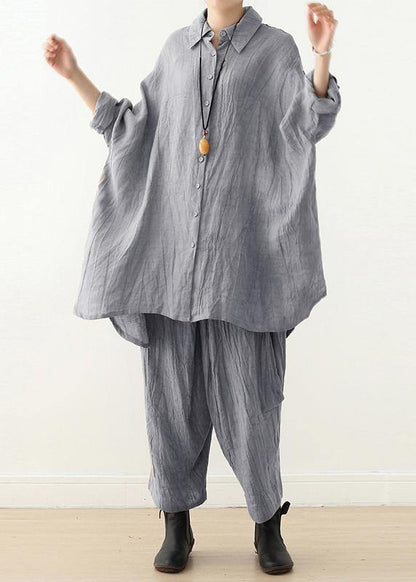 Retro Gray Long-sleeved Shirt Loose Lapel Top 20252025 New Clothing