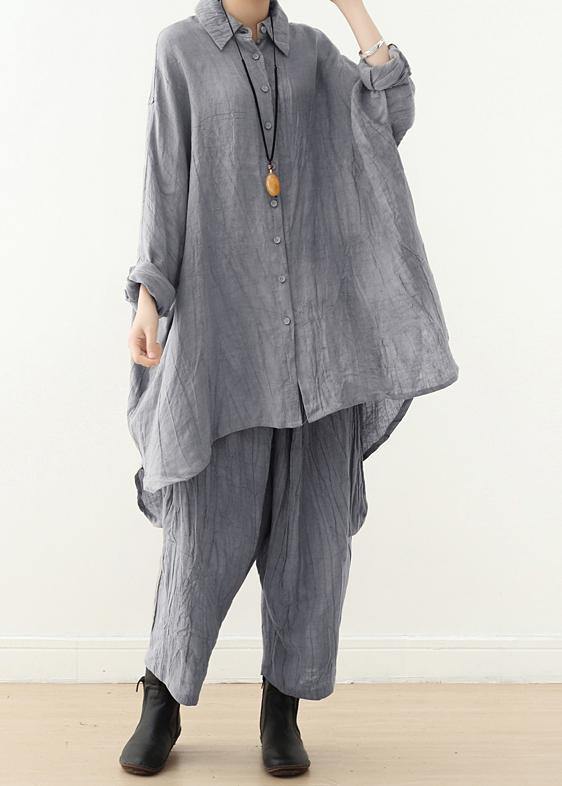 Retro Gray Long-sleeved Shirt Loose Lapel Top 20252025 New Clothing