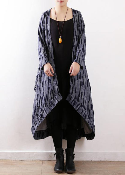 Retro Temperament Windbreaker Mid-length Irregular Text Blue Jacket Windbreaker