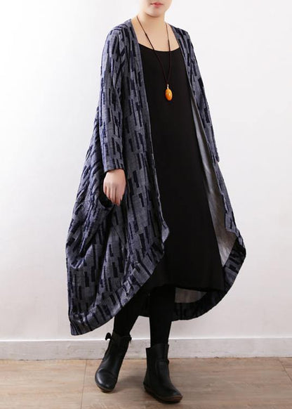 Retro Temperament Windbreaker Mid-length Irregular Text Blue Jacket Windbreaker