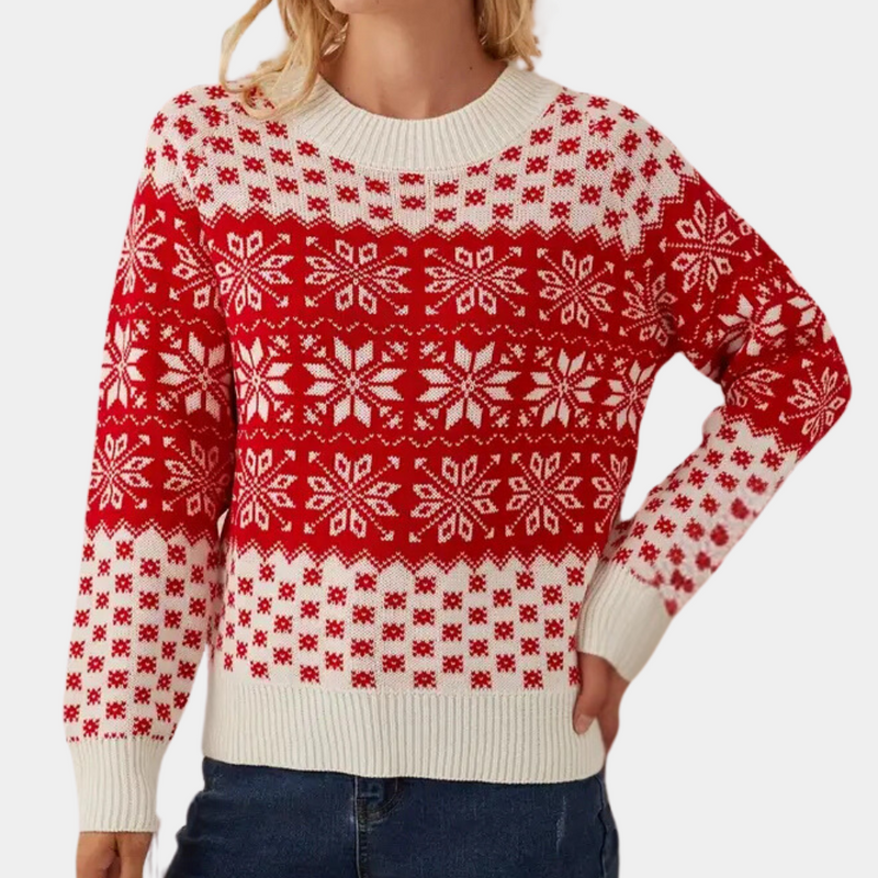 Knitted Christmas Sweater Women's Snowflake Design