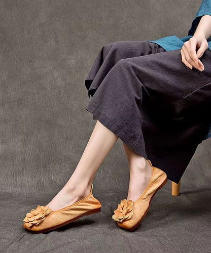 Rose Handmade Cowhide Leather Flat Shoes for