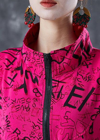 Rose Print Cotton Sweatshirt Oversized Drawstring Summer