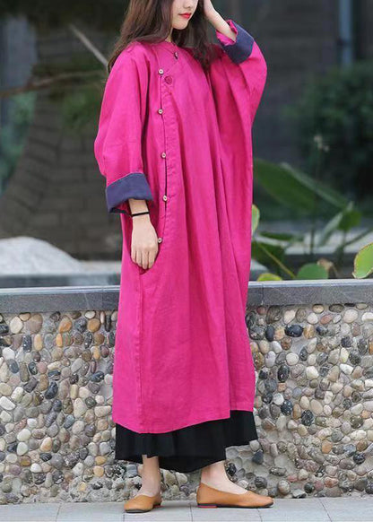 Rose Loose Linen Gown Button Stand Collar Spring