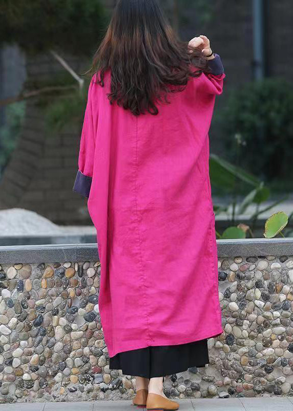 Rose Loose Linen Gown Button Stand Collar Spring