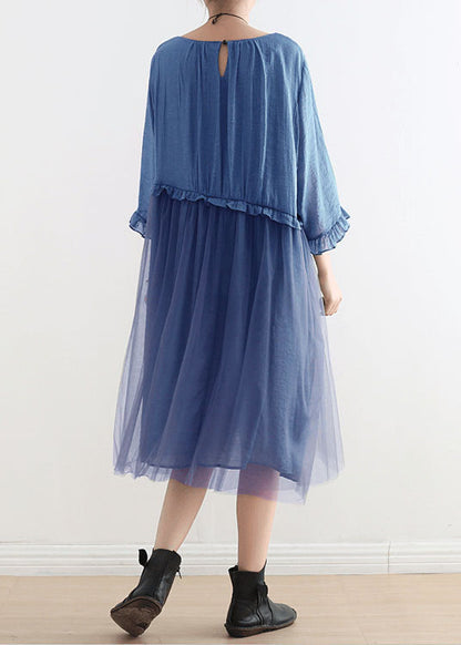 Blue-green Leaves Tull Maxi Dresses Patchwork Chiffon Summer Dresses