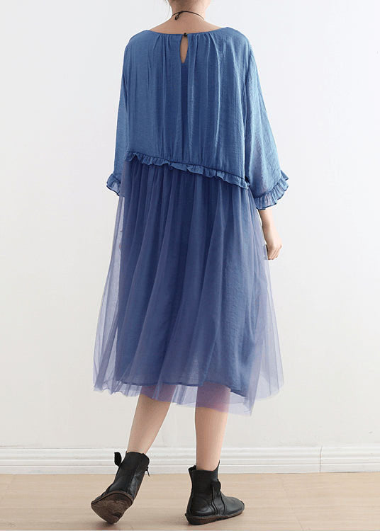 Blue Flower Tull Maxi Dresses Patchwork Chiffon Summer Dresses