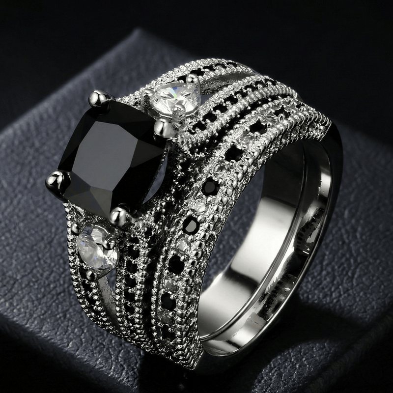 Obsidian Crown of the Veil Ring