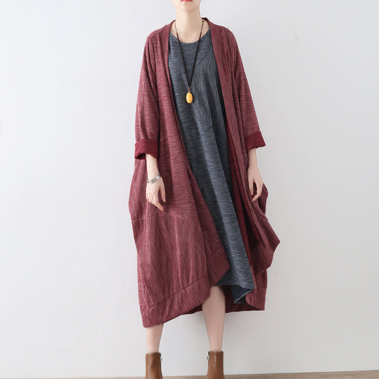 Ruby Stripe Cotton Cardigans Long Coats Oversized Cotton Clothing