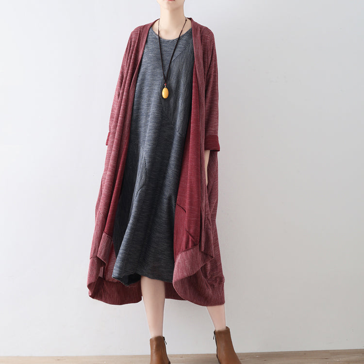 Ruby Stripe Cotton Cardigans Long Coats Oversized Cotton Clothing