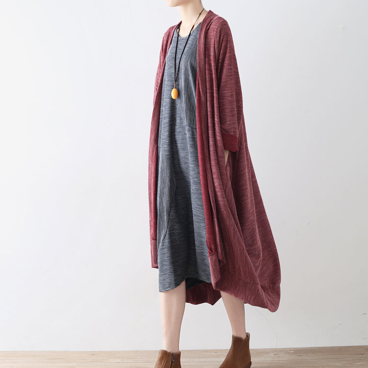 Ruby Stripe Cotton Cardigans Long Coats Oversized Cotton Clothing